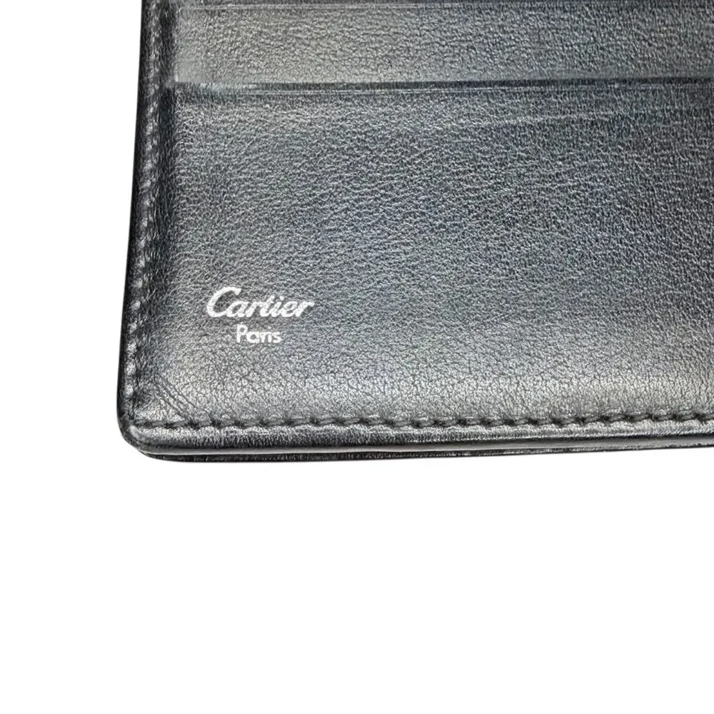 Cartier Black Leather Bifold Wallet – 12 Card Slots, Zip Coin Compartment